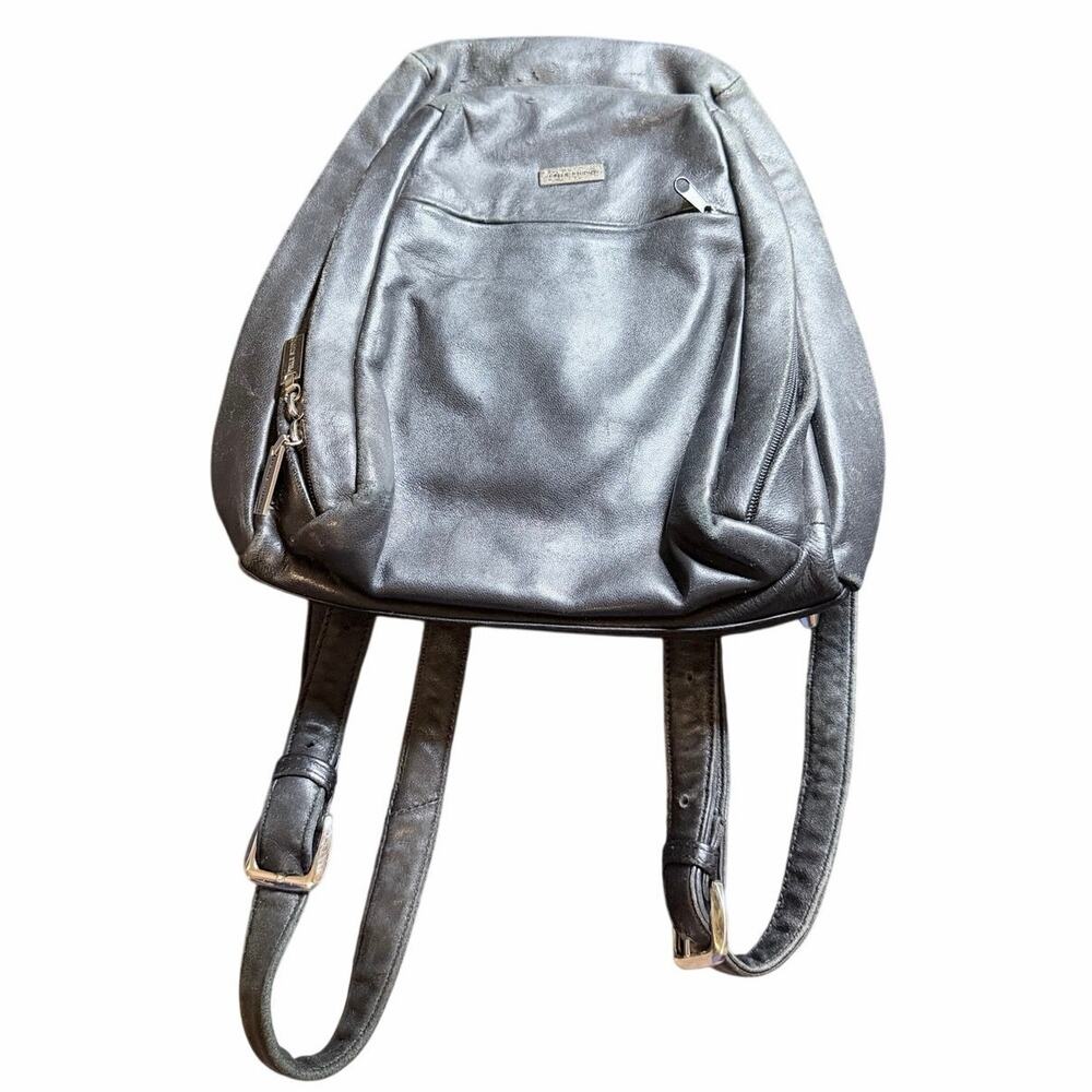 Vintage Wilson’s leather black leather mini backpack bag pockets pelle studio
